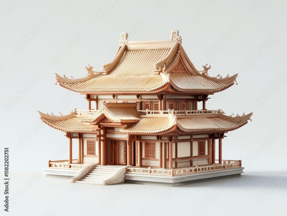 Obraz premium Exploring traditional chinese pagoda architecture cultural heritage 3d model minimalist design close-up viewpoint