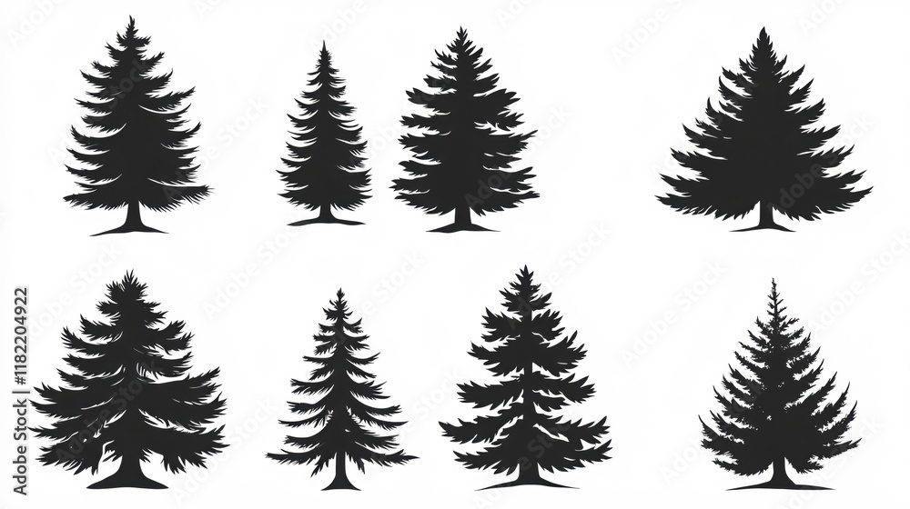 Collection of Black Silhouette Pine Trees for Forest and Nature Themes Collection of Black Silhouette Pine Trees for Forest and Nature Themes