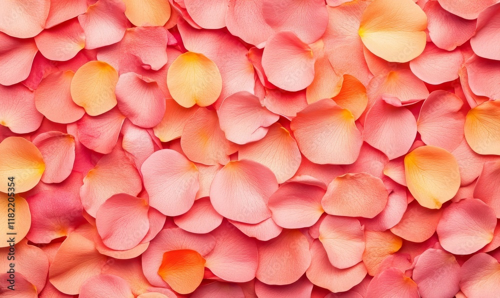 Close-up of pink and peach rose petals forming a textured floral background, perfect for romantic or decorative themes.