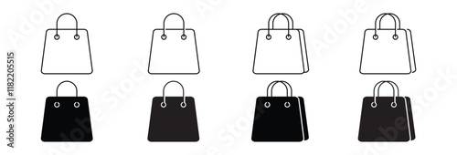 Shopping bag icon in thin line and flat style on white background. Online shop, E-commerce, paper bag symbol for apps and websites. Vector illustration photo