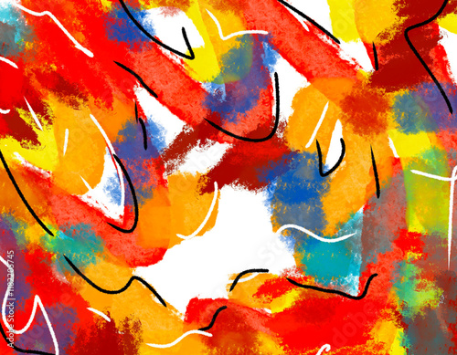 Abstract background with colorful brushes and the word home