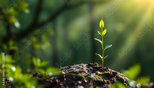 Wallpaper Mural green natural environment background for earth day concept with plant seed in the forest growing on the planet and water around it, minimalism, with white tones Torontodigital.ca