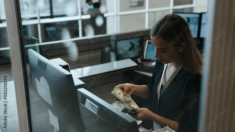 Counting Cash in a Financial Office During Business Hours