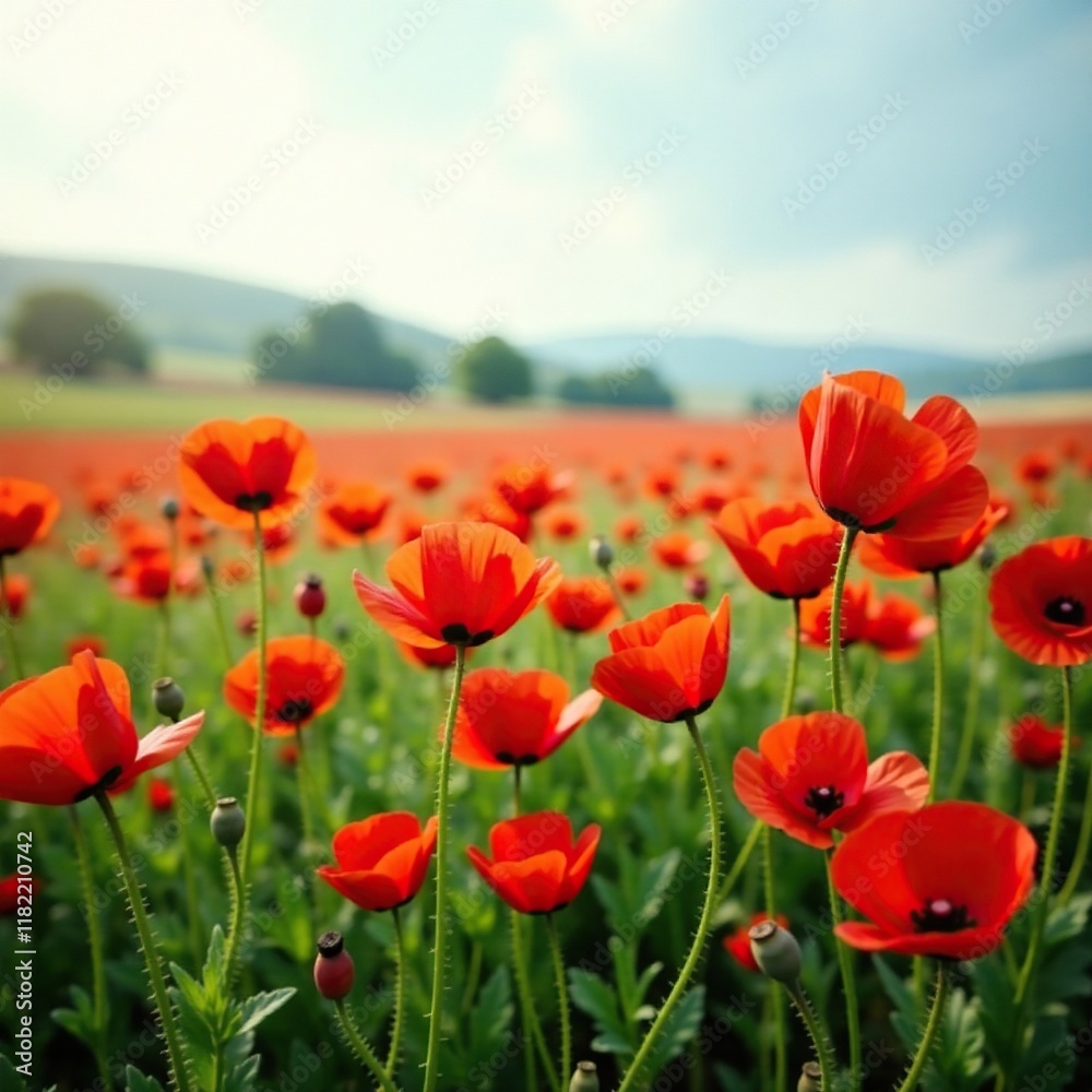 Field of red poppies with a subtle gradient effect, blossom, nature, landscape Field of red poppies with a subtle gradient effect, blossom, nature, landscape
