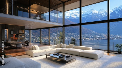 Luxury Mountain View Home: Breathtaking Panorama from Modern Living Room