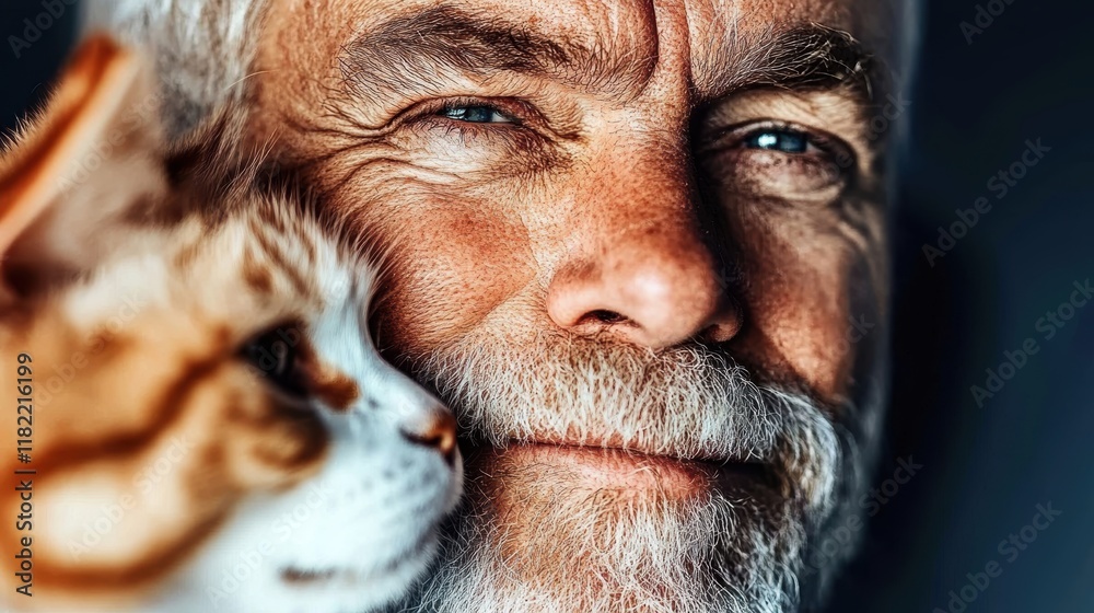 Close-up Portrait of a Senior Man with his Beloved Ginger Cat Close-up Portrait of a Senior Man with his Beloved Ginger Cat