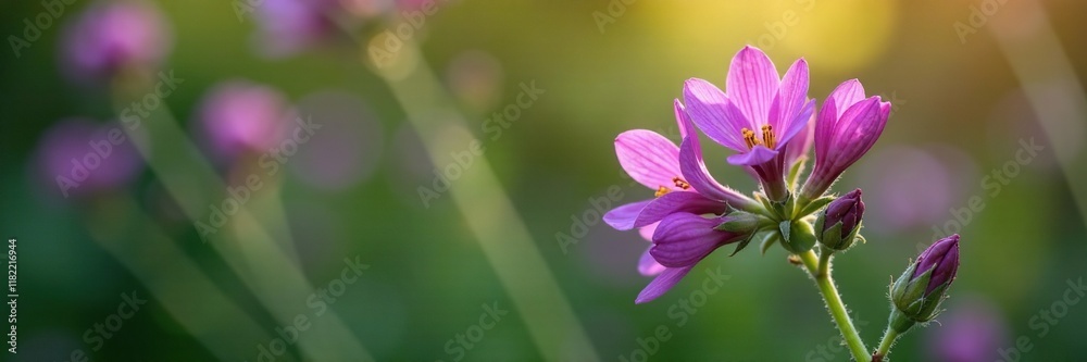 Purple flowers blooming on a herbaceous plant stem, flowering stems, gardening, wildflowers Purple flowers blooming on a herbaceous plant stem, flowering stems, gardening, wildflowers