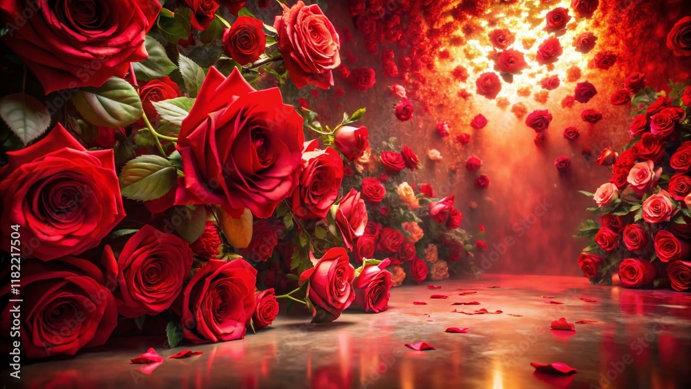 Surreal Red Rose Floral Wall Background - Dreamlike Red Roses Texture Surreal Red Rose Floral Wall Background - Dreamlike Red Roses Texture