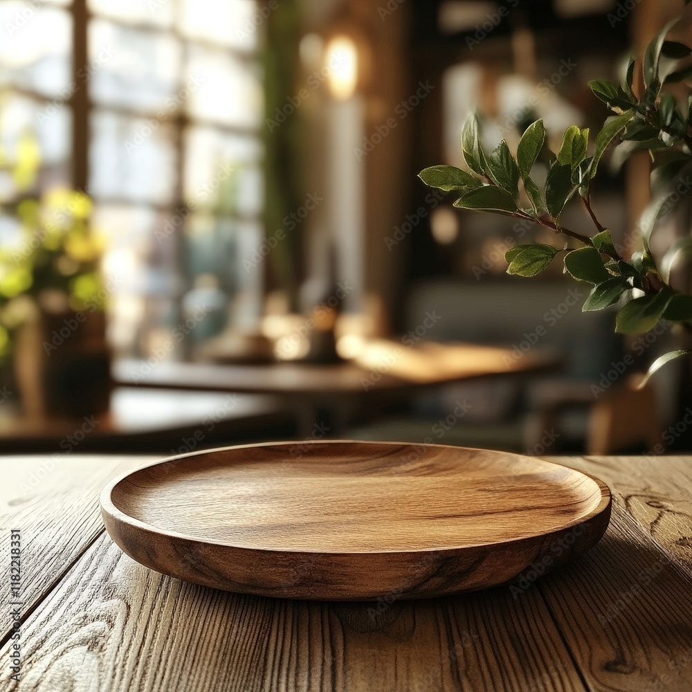 A rustic wooden plate providing a natural background, ideal for food or product photography. A rustic wooden plate providing a natural background, ideal for food or product photography.