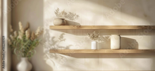 Office interior backdrop for online meetings. Light home office setting bookshelves background. Minimalist online workspace aesthetics. Video conferencing room design in pastel tones.