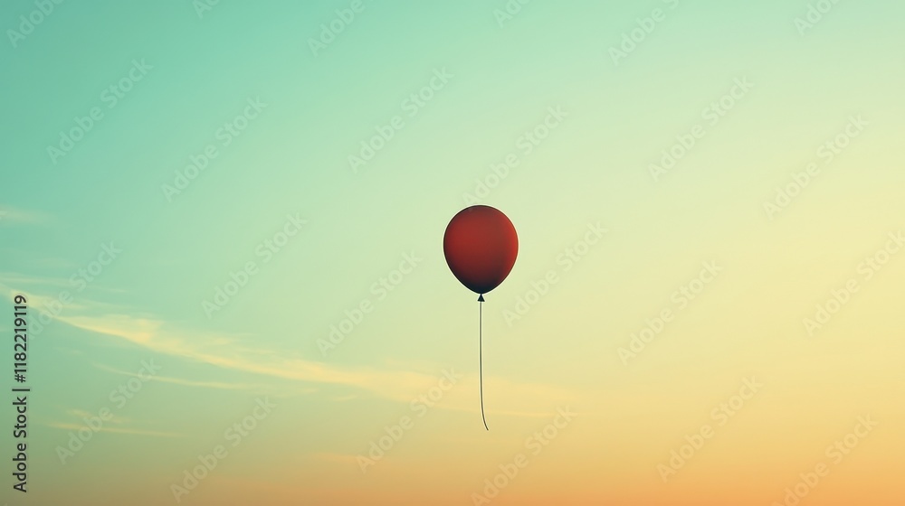 Fototapeta premium A single red balloon floats gently in the sky