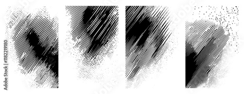 Vector set of style white and black fingerprint texture design fingerprint collection grunge dust grain isolated on white background.