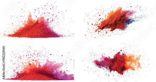 A pile of red powder spices or paints on a white background, Red powder explosion on white background