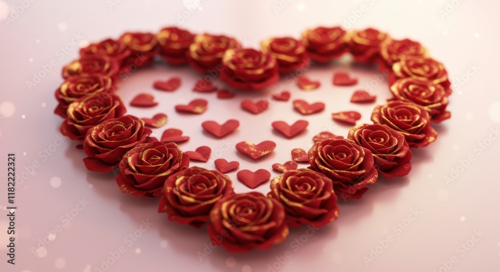 Obraz premium Red Roses Heart: A captivating image of love and romance. Red roses arranged in a heart shape, sparkling with elegance and charm.