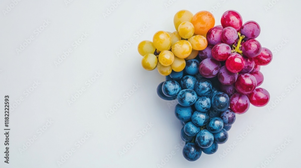 A cluster of grapes with vibrant colors, isolated on a white background with room for text. A cluster of grapes with vibrant colors, isolated on a white background with room for text.