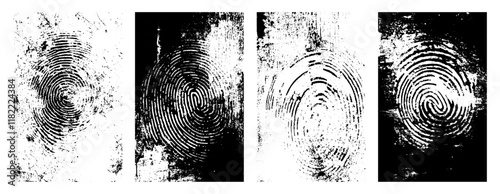Vector set of style white and black fingerprint texture design fingerprint collection grunge dust grain isolated on white background.