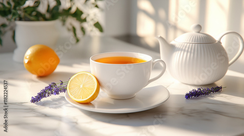 Wallpaper Mural Earl Grey tea with bergamot aroma, lemon and a sprig of lavender, traditional English drink Torontodigital.ca