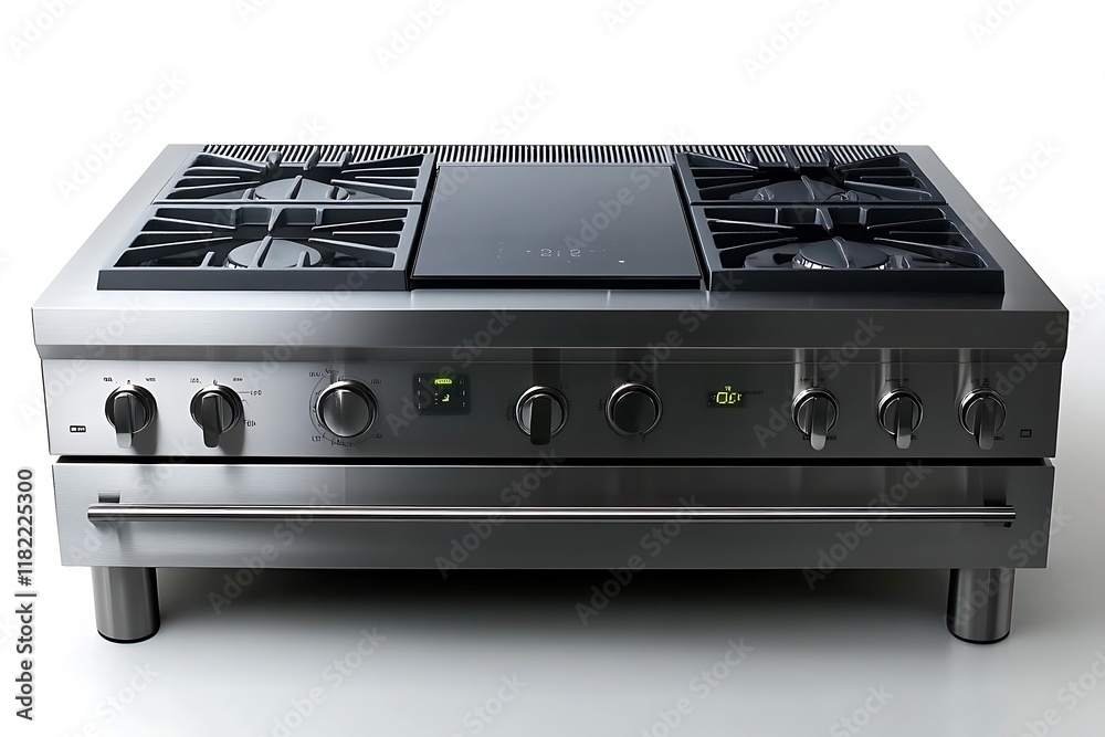 Obraz premium Modern Stainless Steel Gas Range with Induction Cooktop