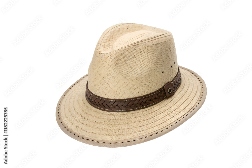 beige straw fedora with braided band and decorative stitching – chic summer fashion accessory on transparent background beige straw fedora with braided band and decorative stitching – chic summer fashion accessory on transparent background