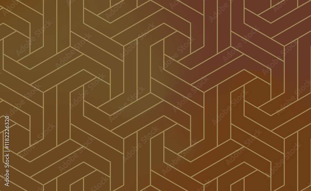 Untitlegeometric pattern, interlocking hexagons, brown and gold, optical illusion, tessellation, abstract design, seamless texture, art deco influence, metallic sheen, minimalist, Untitlegeometric pattern, interlocking hexagons, brown and gold, optical illusion, tessellation, abstract design, seamless texture, art deco influence, metallic sheen, minimalist,