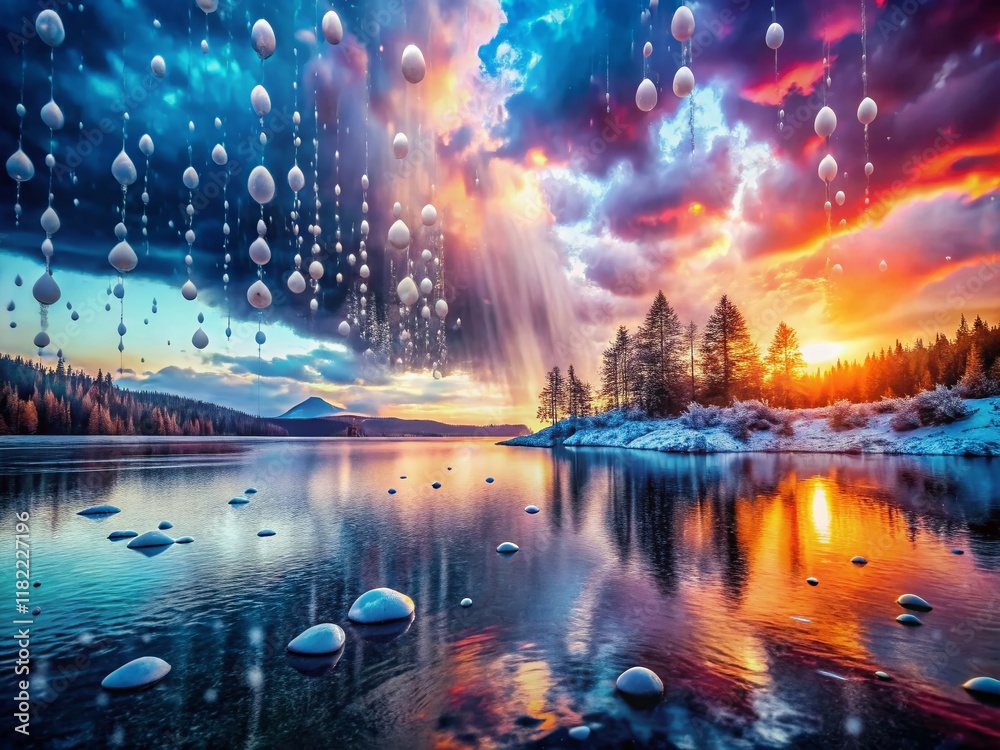 Fototapeta premium Surreal Winter Rain: Sky, Water, Abstract Art - 8K Video Ready Stock Photo