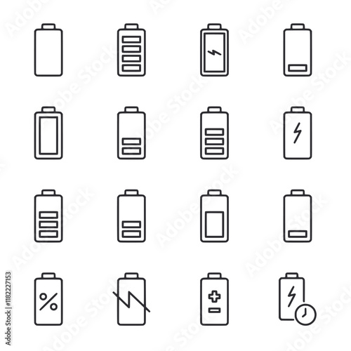 A set of battery icons with a white background