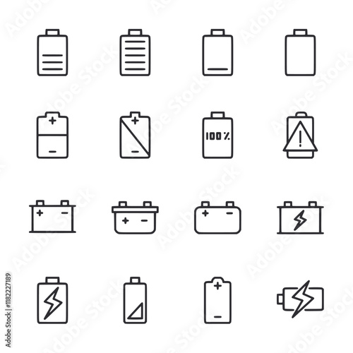 A set of battery icons in a grid