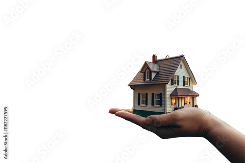 model house in an open hand – symbol of home ownership and real estate on transparent background
