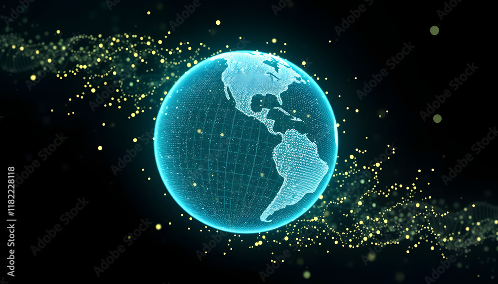 Obraz premium Glowing Earth with Data Streams: Global Network Concept