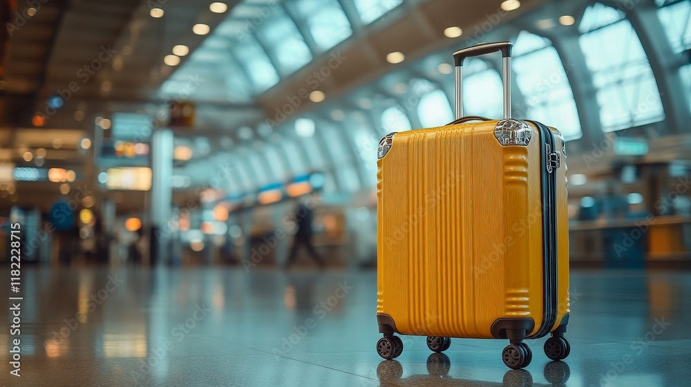 Stylish suitcases in a bustling airport terminal bathed in warm sunlight. Perfect for travel, luggage, and lifestyle visuals. Stylish suitcases in a bustling airport terminal bathed in warm sunlight. Perfect for travel, luggage, and lifestyle visuals.