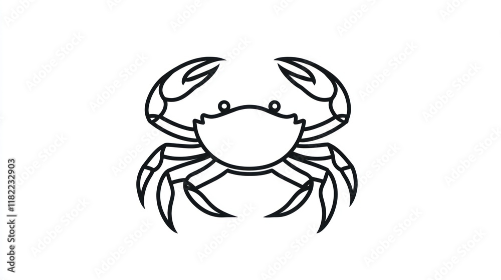 Fototapeta premium Line art crab illustration, white background, seafood menu design