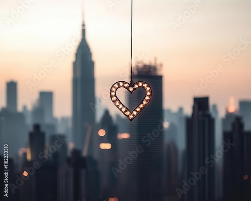 A timelapse of heartshaped lights blinking across a citys tallest building during Valentine s evening photo