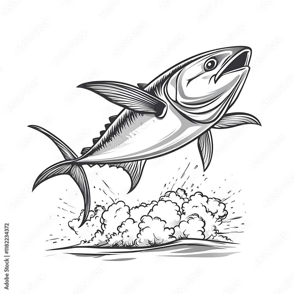 Naklejka premium Powerful Tuna Leaping Out of the Ocean Waves