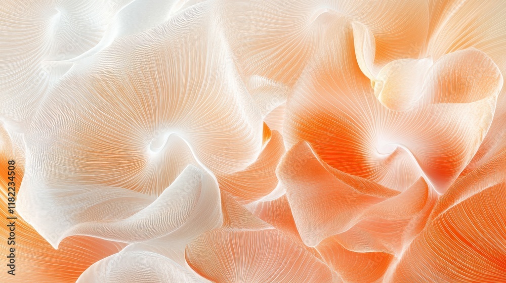 Delicate floral wave patterns in pastel orange and white nature abstract art high detail close-up elegance Delicate floral wave patterns in pastel orange and white nature abstract art high detail close-up elegance