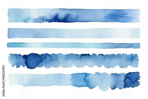 Set of blue watercolor stripes for banner template, isolated on a white or transparent background