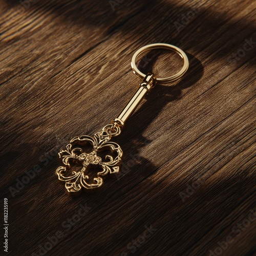 Elegant antique keychain with pocket talisman vintage style artisan craftsmanship warm lighting decorative concept photo