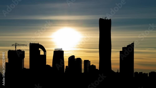 at Sunset, Time Lapse with Colorful Sky and Dark Silhouette of