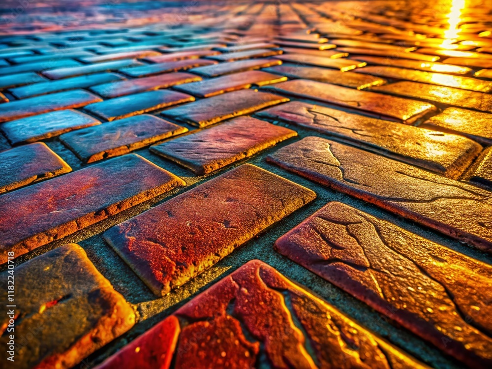 Obraz premium Top-Down View of Stamped Concrete Brick Pattern Texture - Urban Exploration Photography
