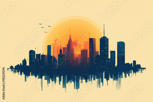 Sun city skyline building silhouette abstract reflection