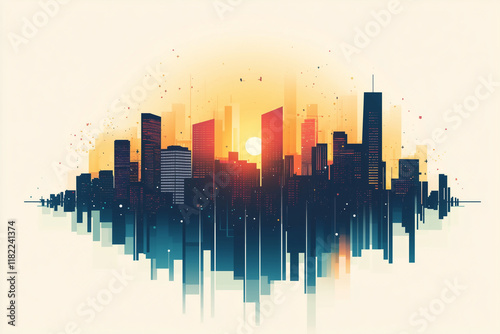 Sun city skyline building silhouette abstract reflection