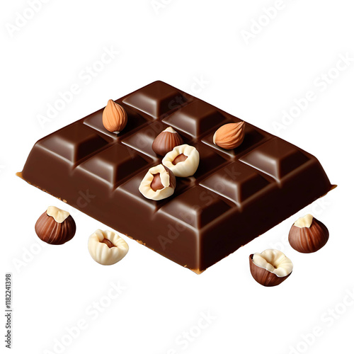 Chocolate with hazelnuts png with on transparent background.