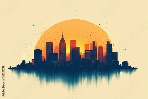 Sun city skyline building silhouette abstract reflection