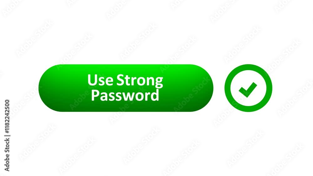 3D Rendered Animation of 'Use Strong Password' Button Clicked by Computer Mouse with Color-Changing Effect and Confirmation Tick 3D Rendered Animation of 'Use Strong Password' Button Clicked by Computer Mouse with Color-Changing Effect and Confirmation Tick