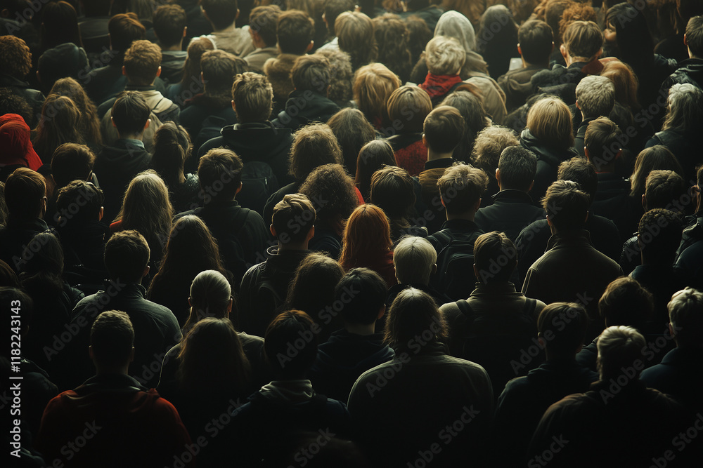 Fototapeta premium Back of a crowd in the backlight
