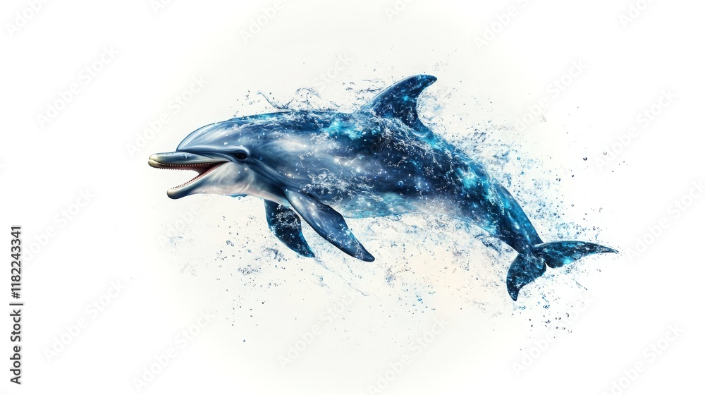 Fototapeta premium Playful dolphin leaps joyfully through crystalline waters under a bright blue sky