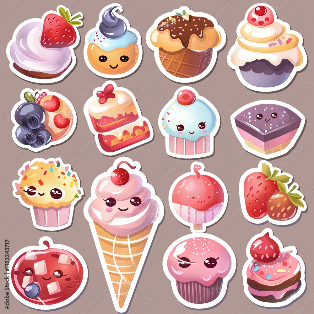 Delicious ice cream stickers illustration Delicious ice cream stickers illustration