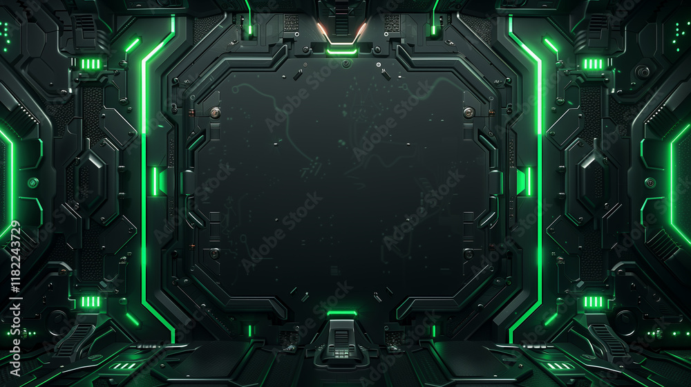 Fototapeta premium High-tech futuristic interface design with glowing green neon light 