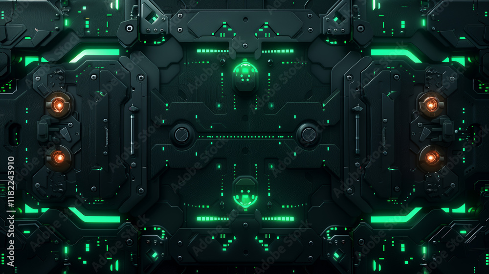 Fototapeta premium High-tech futuristic interface design with glowing green neon light 