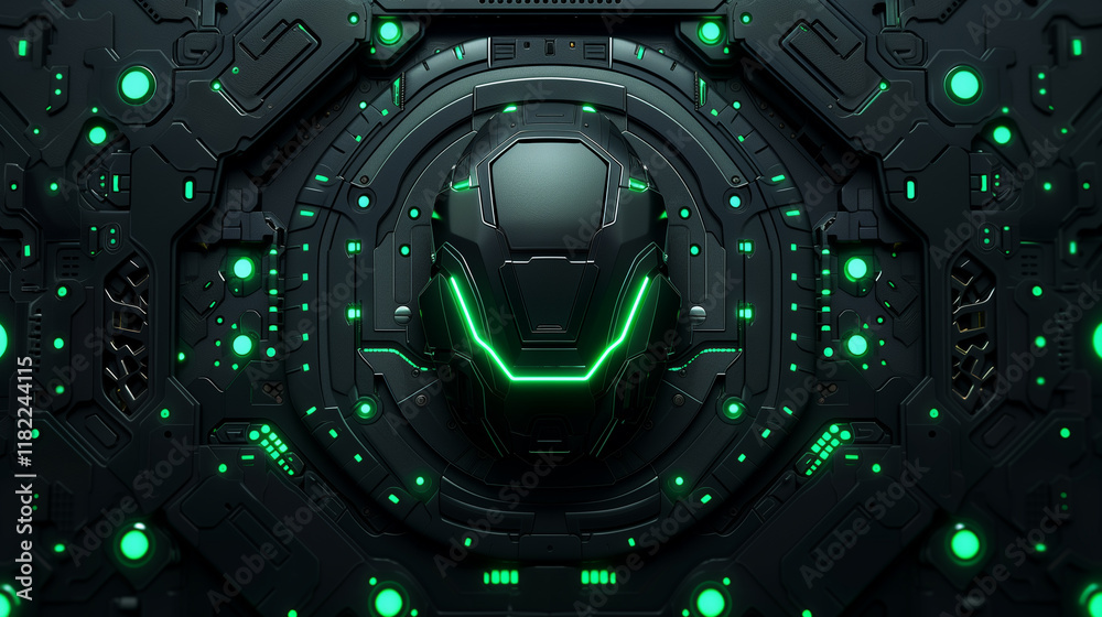 Fototapeta premium High-tech futuristic interface design with glowing green neon light 