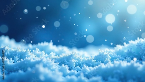 Delicate flakes in icy blue surround a frosty scene, wintervibes, bluedecor photo